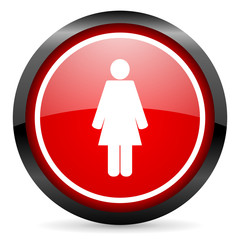 woman round red glossy icon on white background