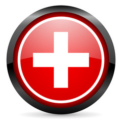 emergency round red glossy icon on white background