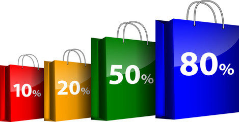 Colorful shopping bags with the sale percents