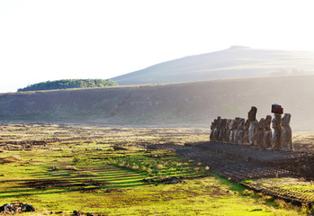 Easter Island statues in morning light