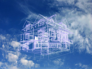 House model on beautiful sky background. Concept - eco house.