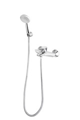 A metallic shower head with faucet