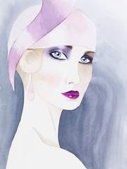 hand drawn watercolor illustration of mysterious woman - 47088838