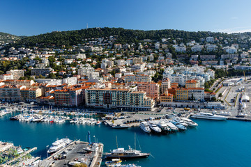 Aerial View on Port of Nice and Luxury Yachts, French Riviera, F