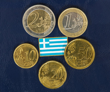 Greek flag andeuro  coins