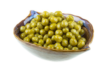 green peas, in a bowl, isolated, white background