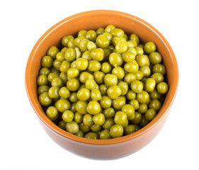 green peas, in a bowl, isolated, white background