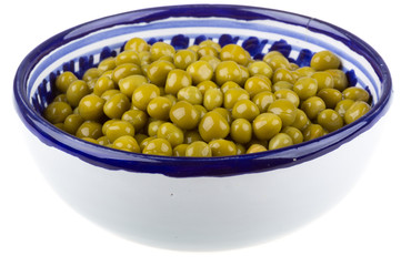 green peas, in a bowl, isolated, white background