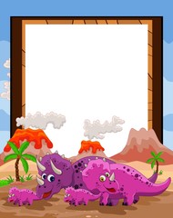 funny dinosaur cartoon family with blank sign