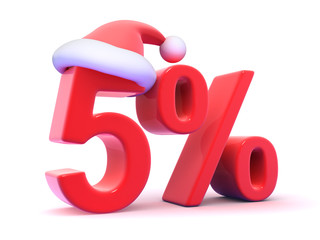 Five percent sign with Santa hat