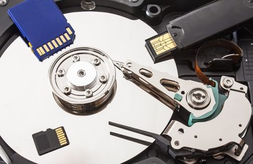 different media storage, open hard drive, sd card and pen