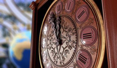 Happy New Year and Merry Christmas background with old clock