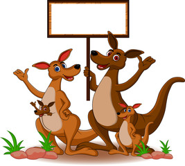 funny family kangaroo cartoon with blank board