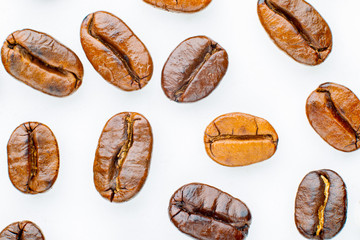 Coffee beans roasted in white background