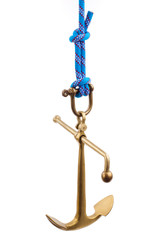 old marine anchor and blue rope