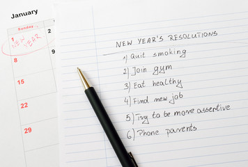 New Year's resolutions and calendar