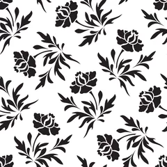Printed kitchen splashbacks Flowers black and white Black and white seamless  floral pattern