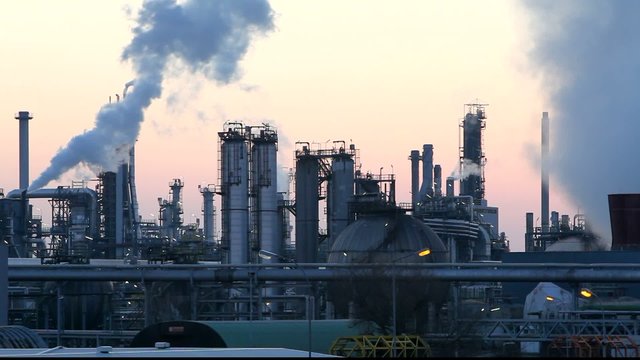 Oil and gas refinery  - factory smoke stack  - Time lapse