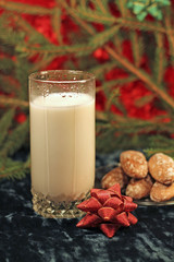 Glass of milk for Santa, close-up