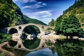 Fototapeten HDR Photo of Devil's Bridge near Ardino, Bulgaria © nrqemi