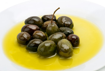 Freshly Harvested Olives with Olive oil