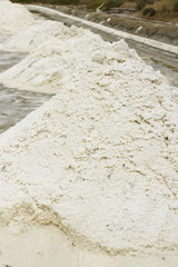 close up salt pile, large salt field in Thailand