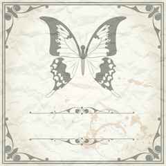 Butterfly on paper background vintage style