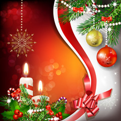 Christmas decoration with candles , pine tree and balls