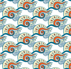 vintage stylised vector seamless pattern with waves
