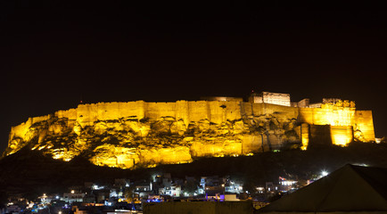 Mehrangarh Fort  illuminated, Jodhpur, Rajasthan