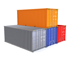 colorful cargo containers arranged as a victory stand