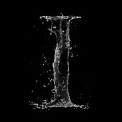 Water splashes letter isolated on black background