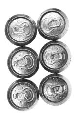beer cans on white background, view from the top