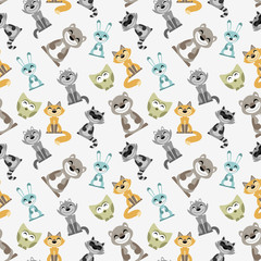 Seamless pattern with cute wild animals