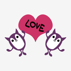 Two cute creatures holding a heart
