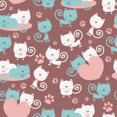 Cats in love cute seamless pattern