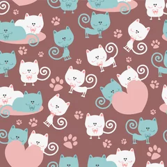Acrylic prints Cats Cats in love cute seamless pattern