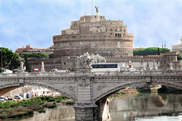 A view of the fortress of Castel Santangelo in Rome