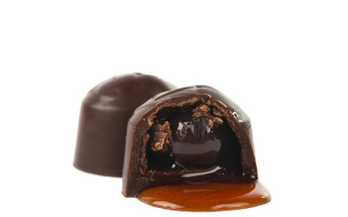 Candy with sweet cherry,chocolate and syrup liquors