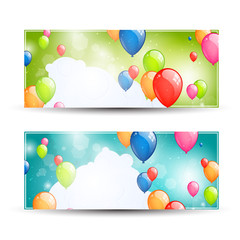 Vector Illustration of Two Colorful Banners with Balloons