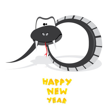 Vector New Year's Eve greeting card with black snake.