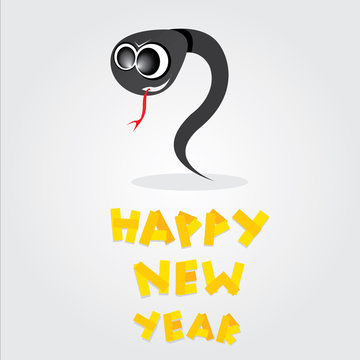 Vector New Year's Eve greeting card with black snake.