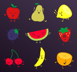 Happy Fruits Characters Set