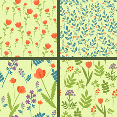Collection of four seamless floral patterns