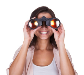 Attractive woman with binoculars