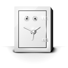 Metal safe with combination locks on white background