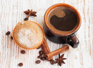 Chocolate  muffin with cup of coffee