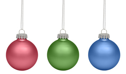 RGB Christmas baubles isolated on white background