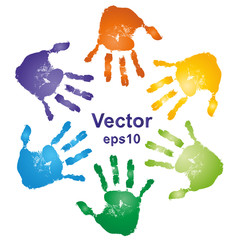 Vector conceptual circle colorful hand prints