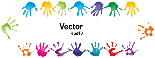 Vector conceptual human hand paint print frame